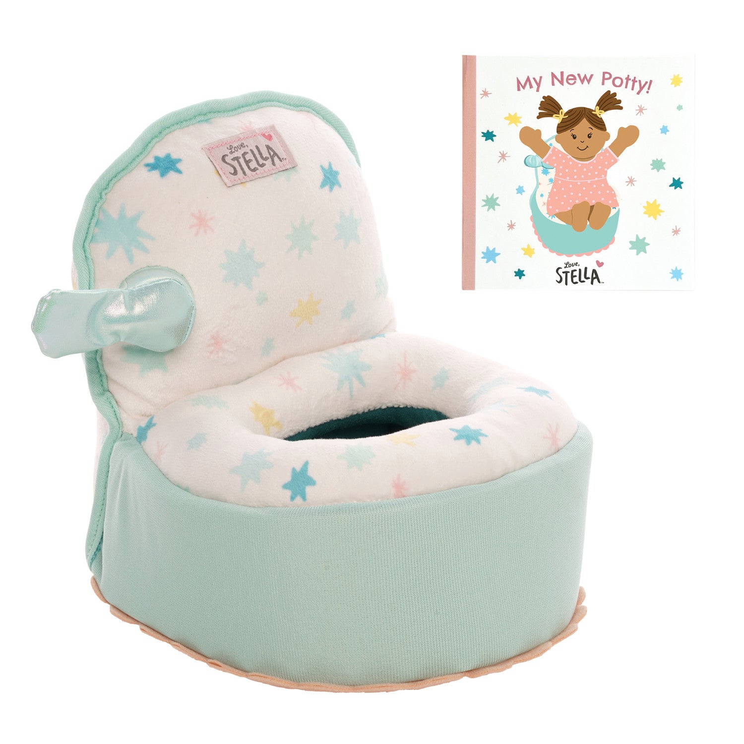 doll sized pretend potty with flushing sound and hard board book