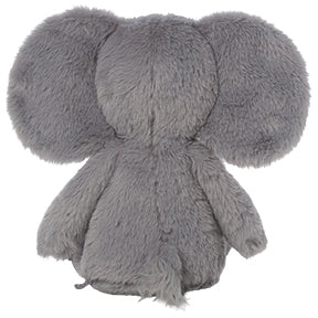 Plush elephant toy in gray on a white background