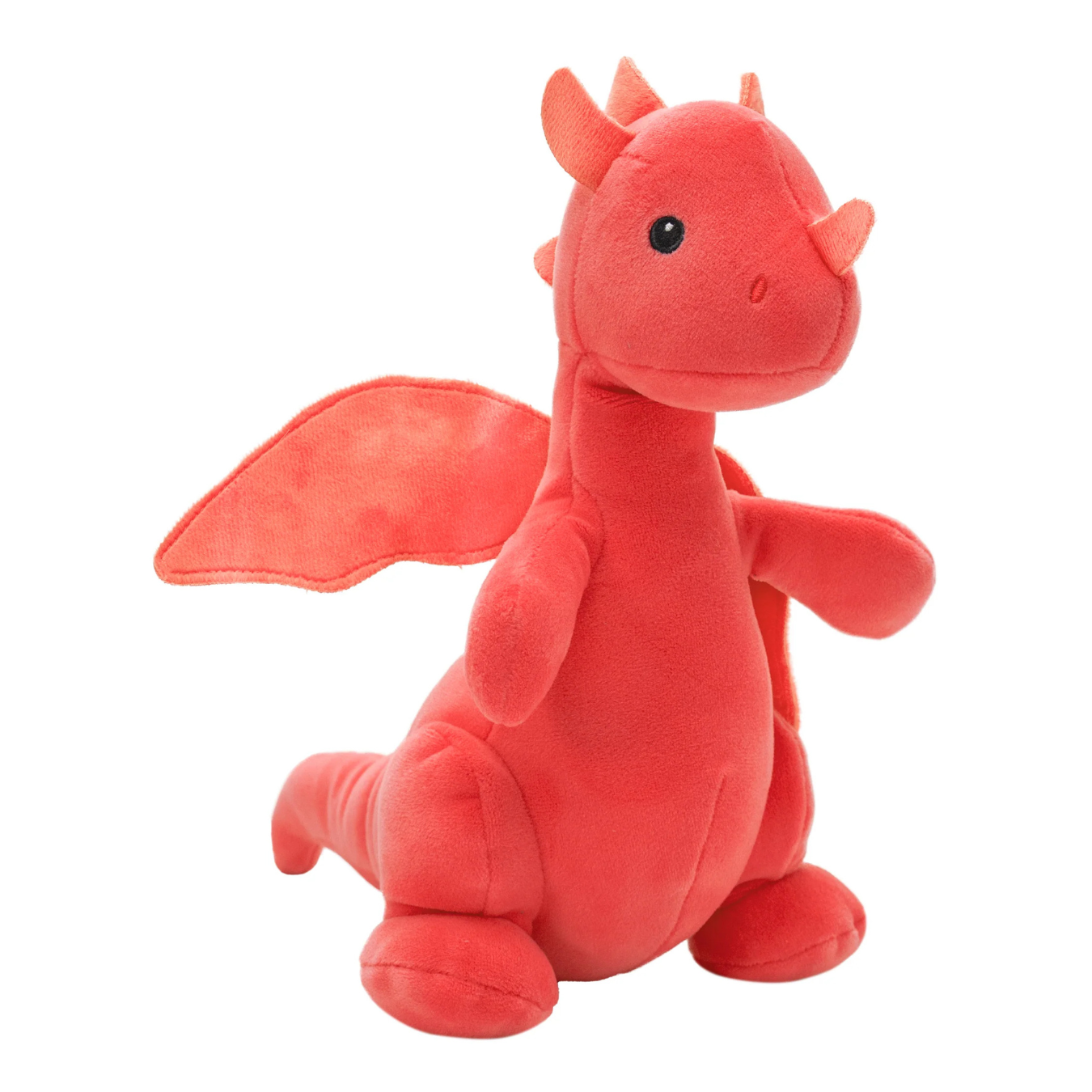 Red plush dragon toy on a white background
