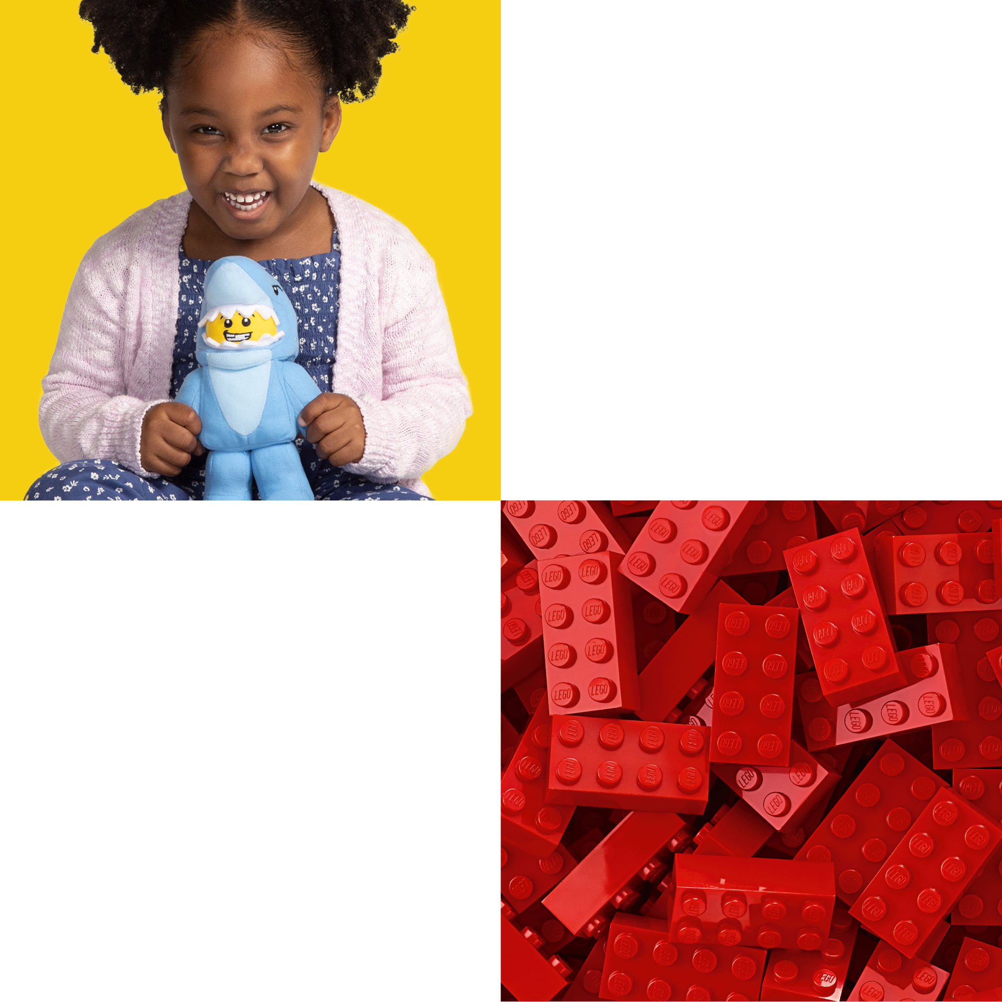 African American girl playing with Shark Guy plush doll