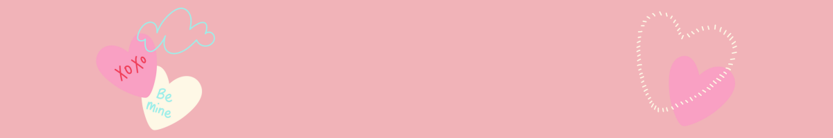 Soft pink Valentine's background featuring pastel hearts with messages like 'XOXO' and 'Be Mine,' along with whimsical doodle clouds and stitched heart outlines.