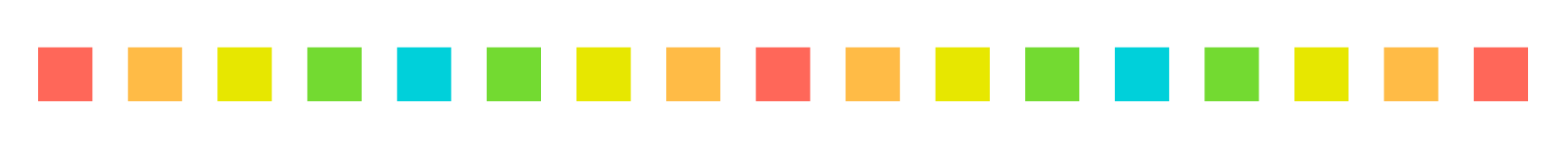 Row of colorful square icons in a horizontal line