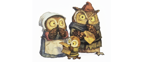 An illustration from the Knight Owl book of 3 owls.