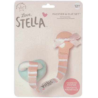 doll pacifier and clip set on backer card packaging.
