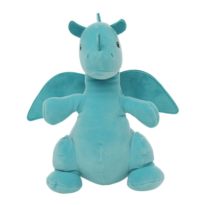 bright baby blue dragon plush front facing view
