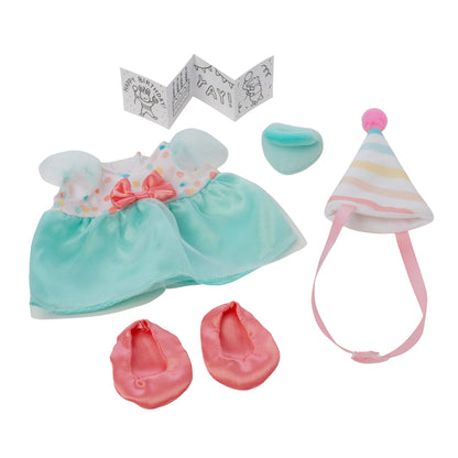 birthday themed doll accessory set with birthday hat DIY color card and party dress outfit