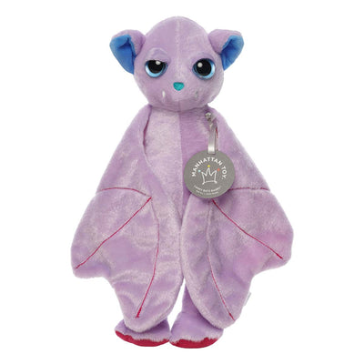 Purple plush toy with blue accents on a white background