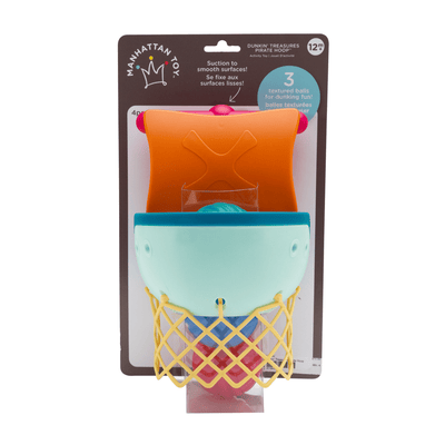 Pirate ship bath toy with three colorful balls in Manhattan Toy packaging