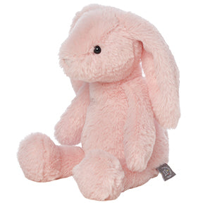 Pink plush bunny toy on a white background