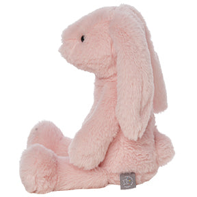 Pink plush bunny toy on a white background