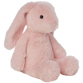 Pink plush bunny toy on a white background