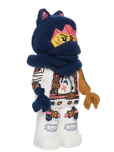 Plush resembling LEGO Ninjago Sora Minifigure with pink hair and a white body with pink, blue, and silver details. 
