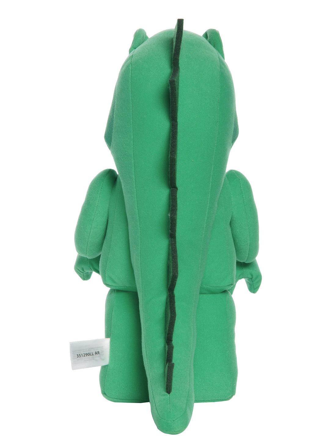 Green lizard costume plush shown from the back with a long spiked tail and solid green body.