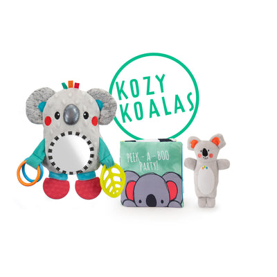 set of koala toys; book, mirror and rattle