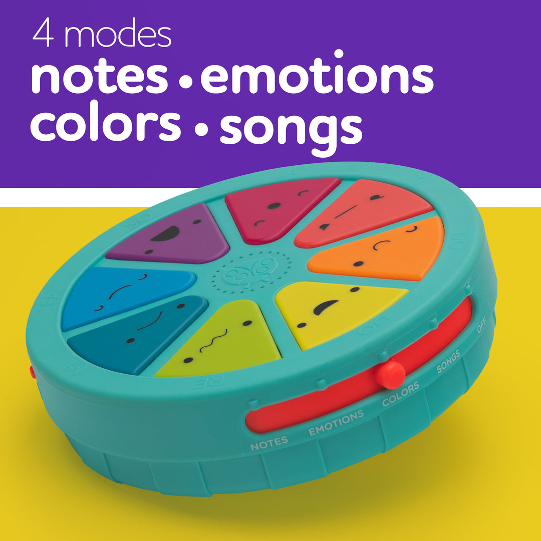palette of personalities toy showing 4 modes: notes, emotions, colors, songs