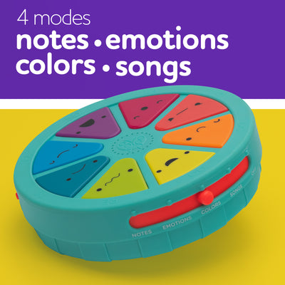 palette of personalities toy showing 4 modes: notes, emotions, colors, songs
