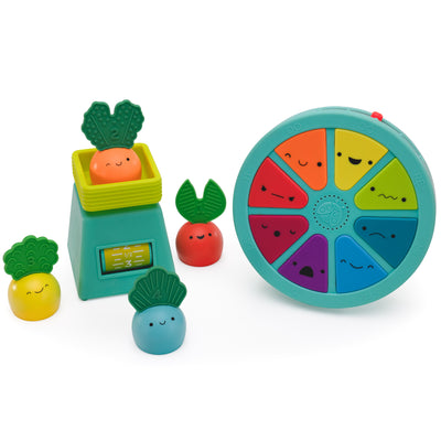 two colorful educational toys on a white background