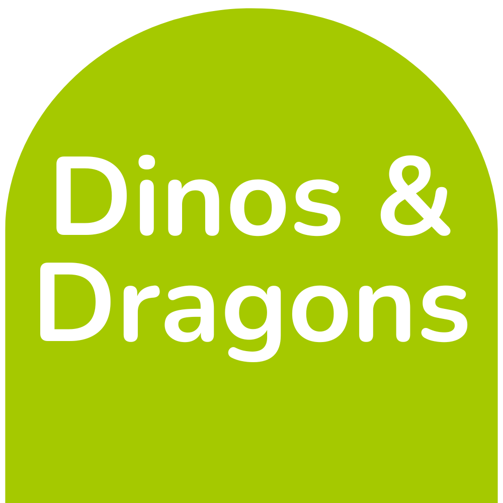 Dinos and Dragons on a green background