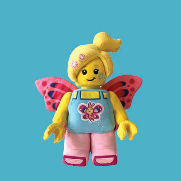 Butterfly Girl LEGO Character on Blue background