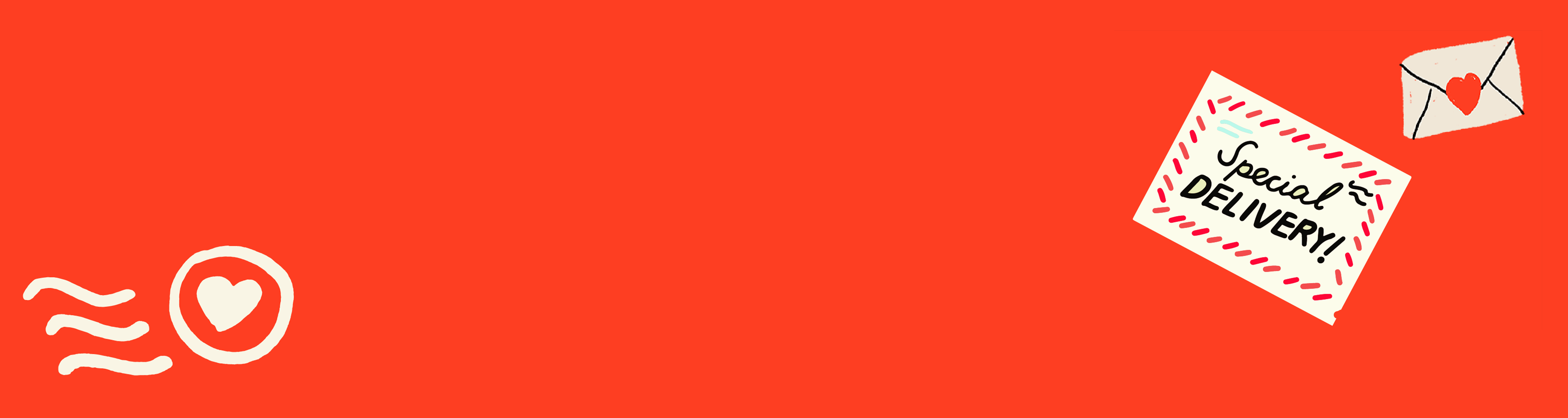 Red background with special delivery note and flying heart
