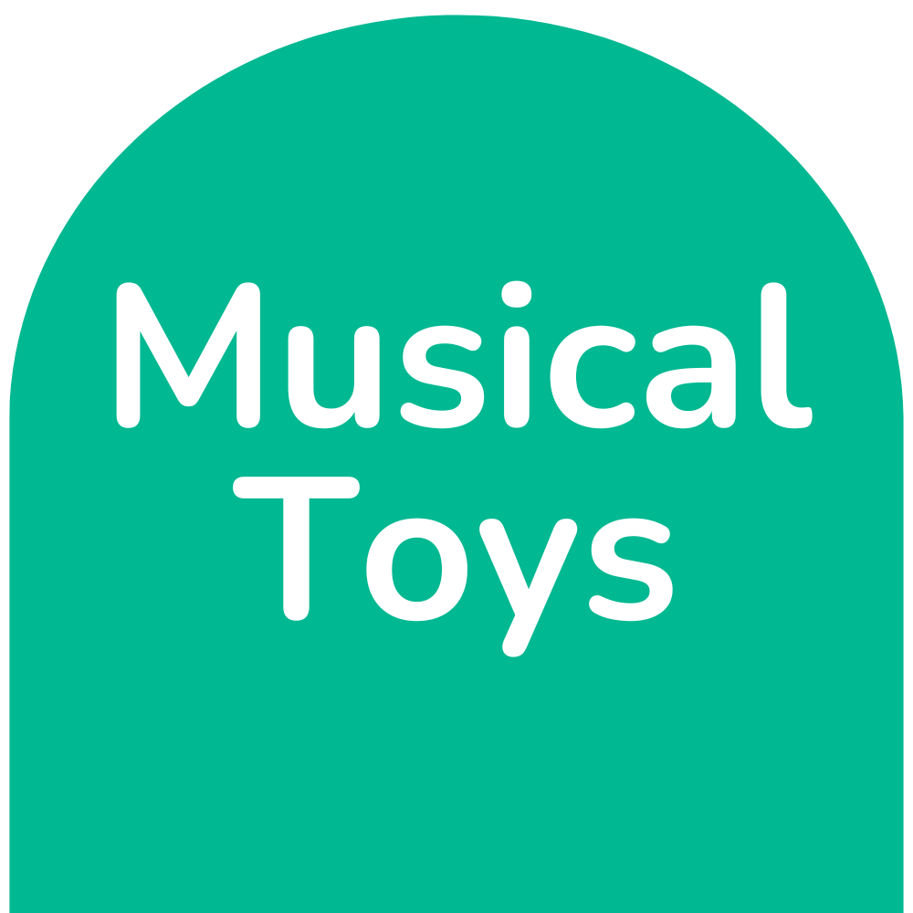 musical toys on green background