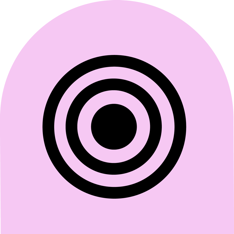 Black target icon on a lilac purple archway shape background