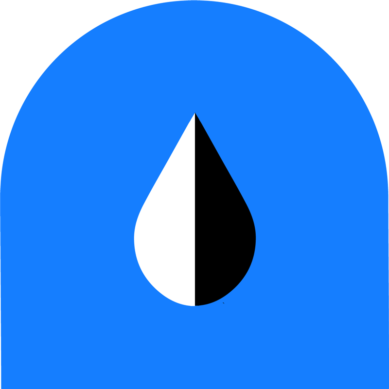 Raindrop icon on a blue archway shape background