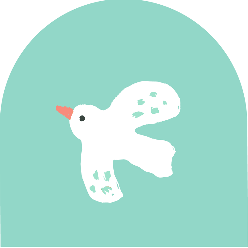 White bird illustration on teal archway background