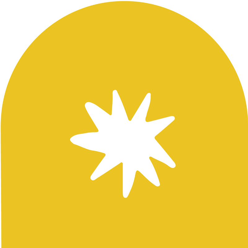 White star illustration on a yellow archway background