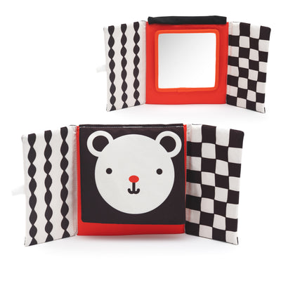  soft book with a bear face design and mirror on a white background