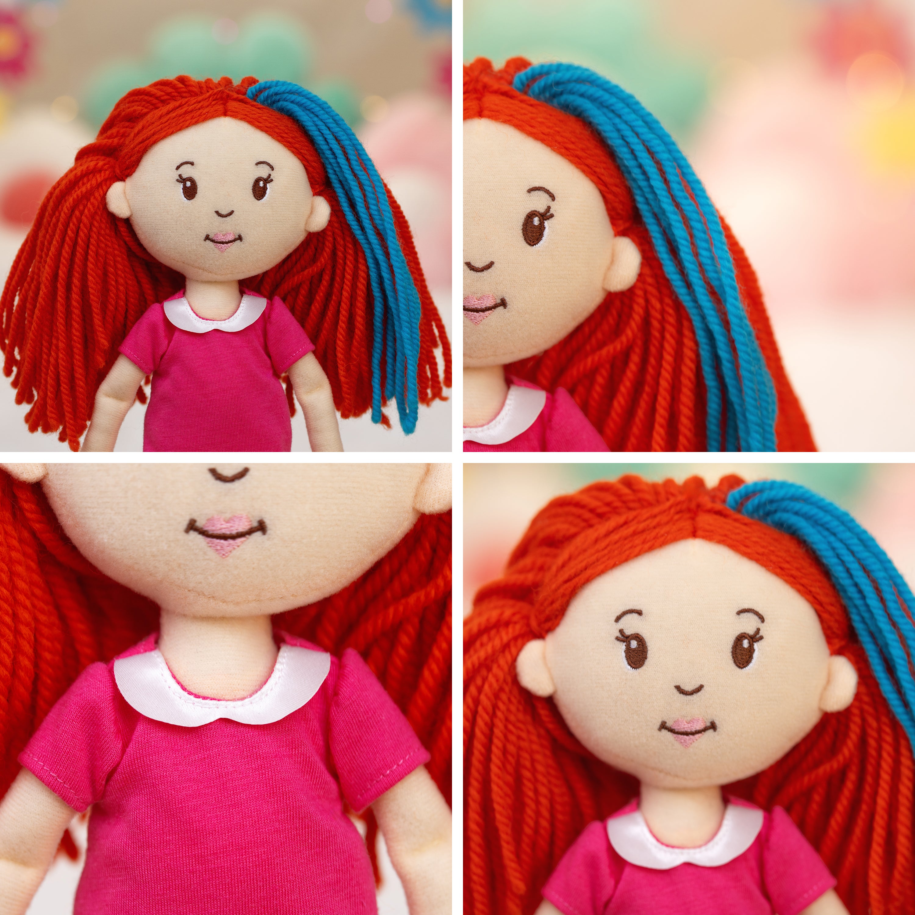 4 close up detail images of Groovy Girls Poppy doll
