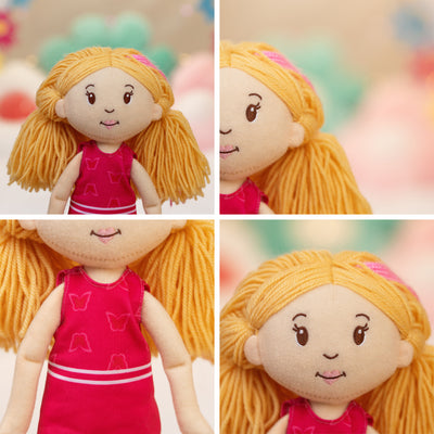 4 close up detail images of Groovy Girl Rose doll