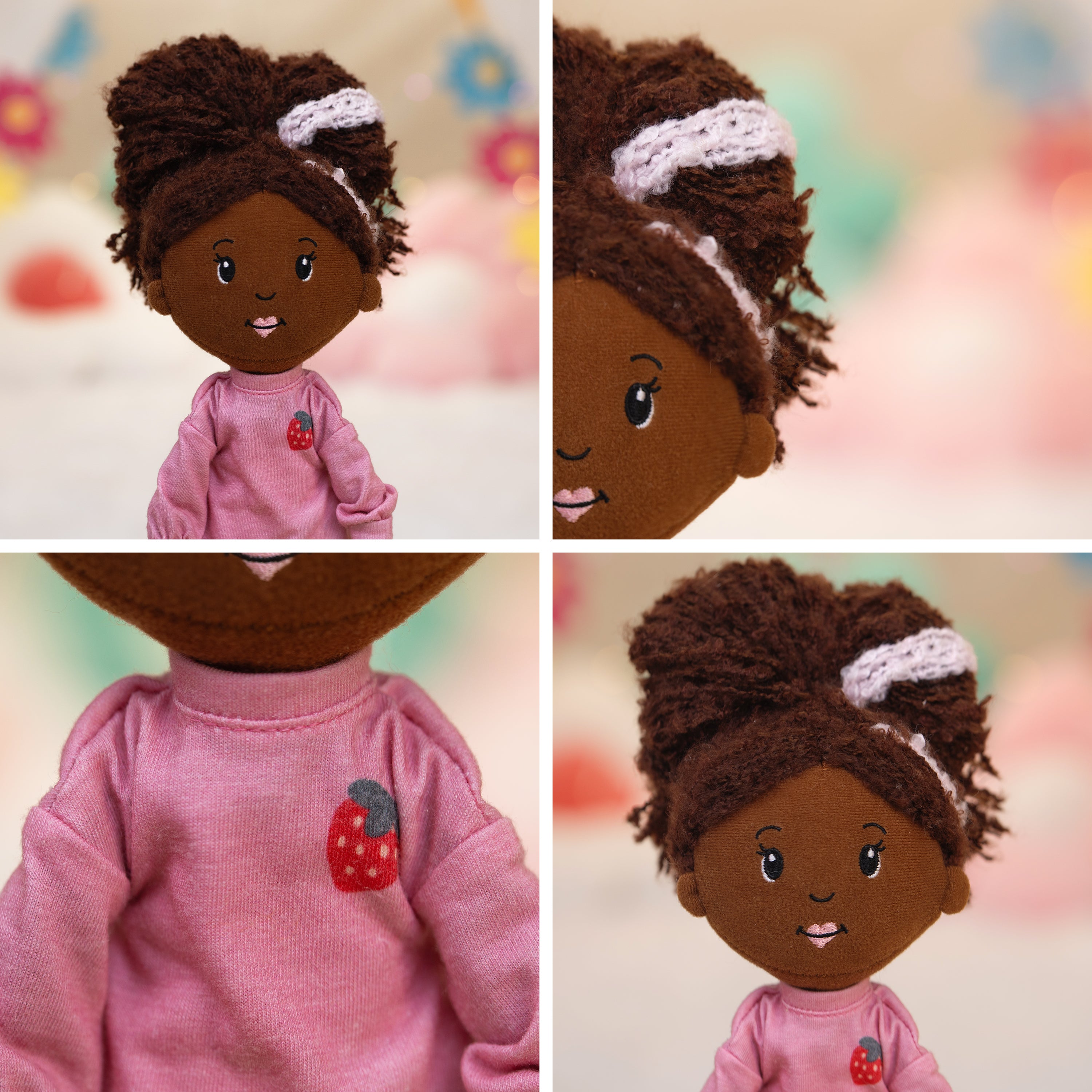 4 close up detail images of Groovy Girl Saige doll