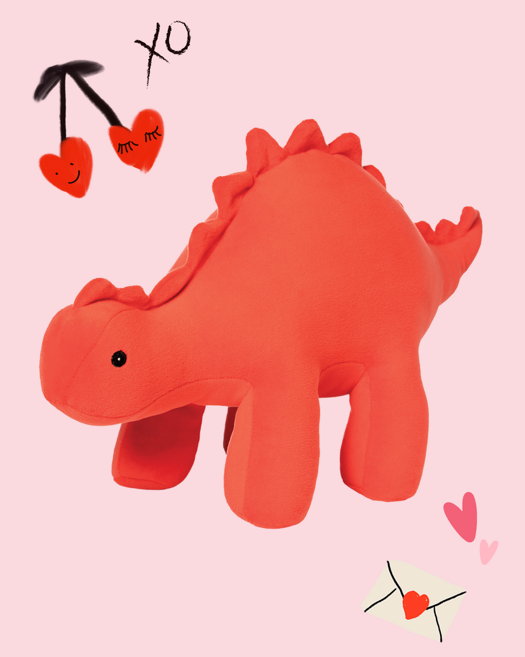 red stuffed animal dinosaur