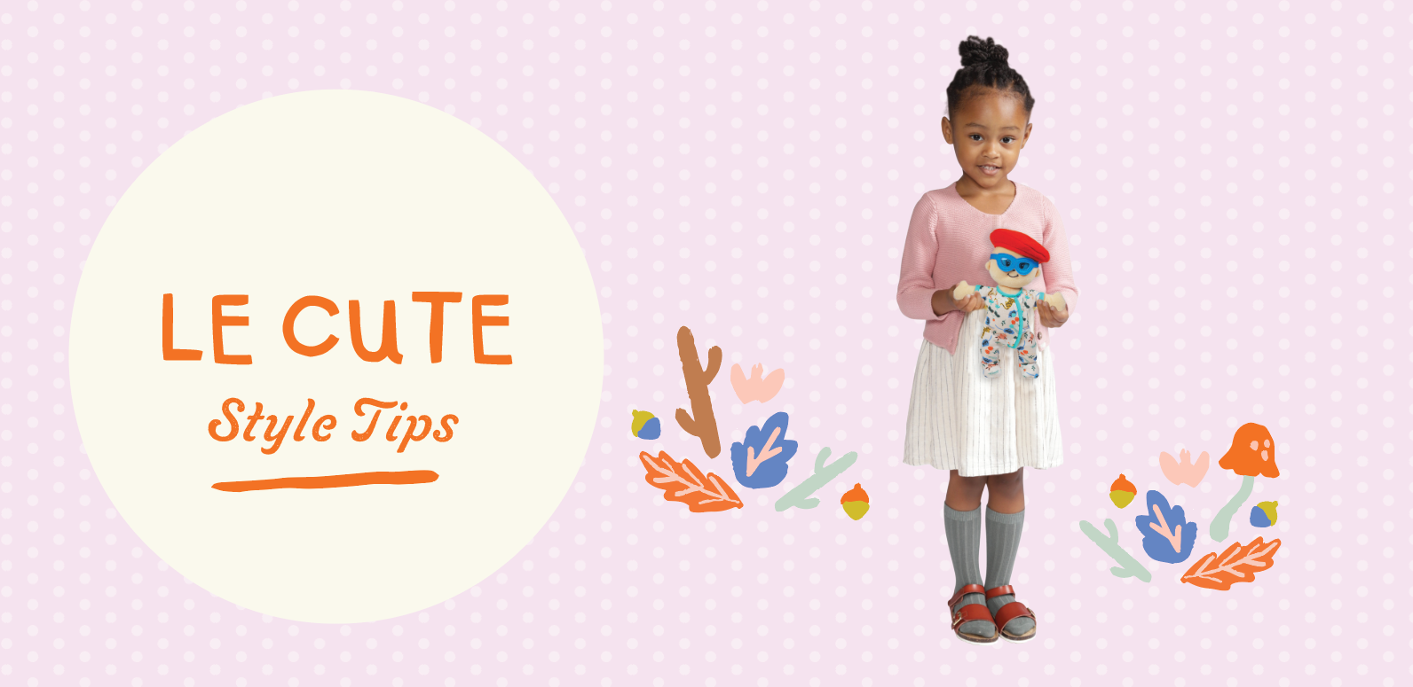 Le Cute Style Tips - Girl holding Wee Baby Stella Doll on purple background