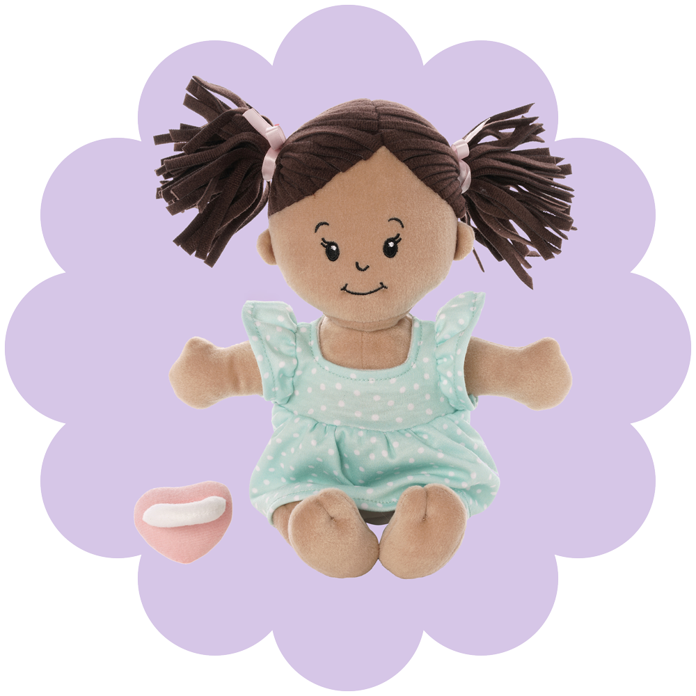 stella doll on a lilac purple flower shaped background