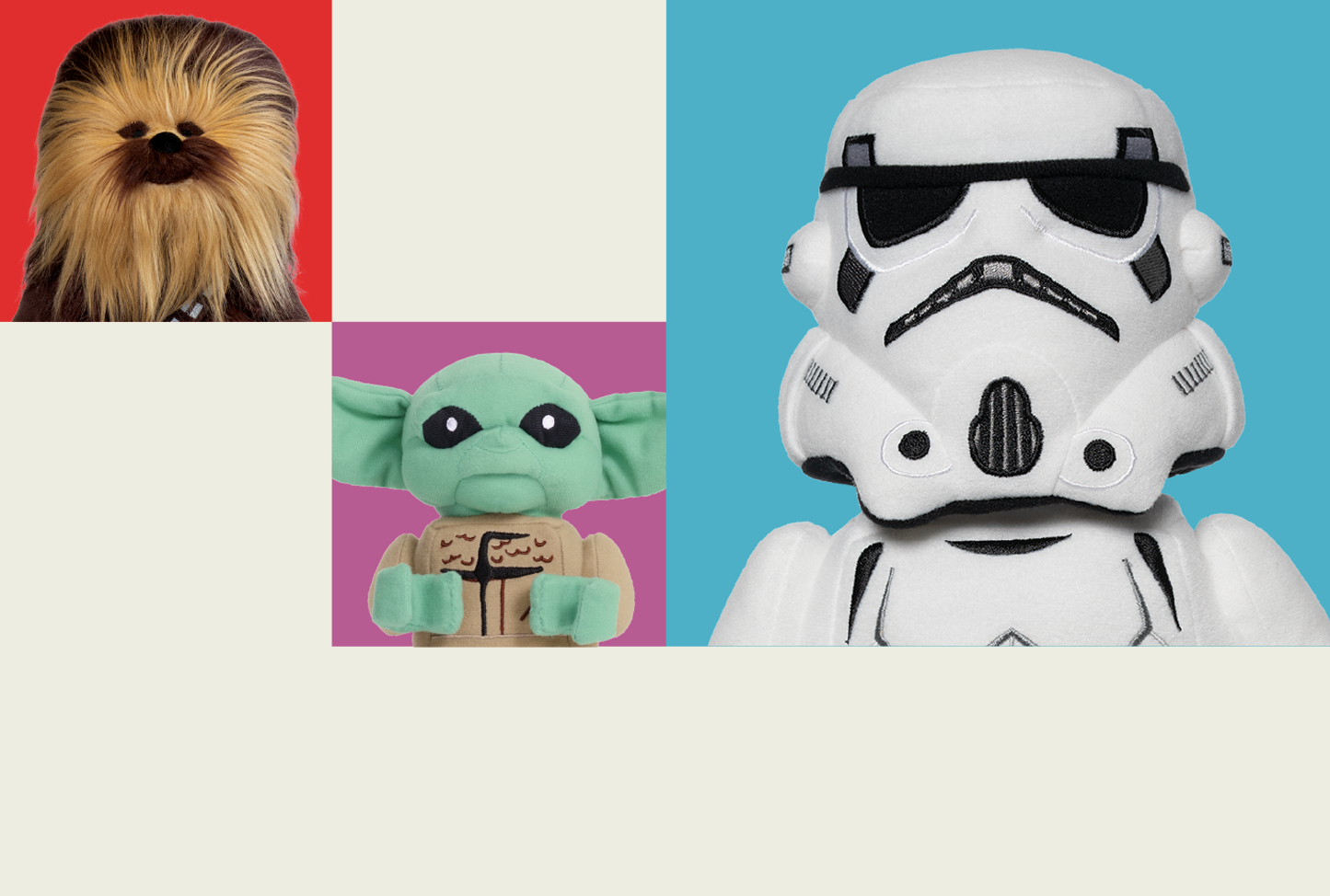 LEGO Star Wars characters on colored backgrounds