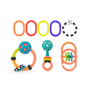 set of 4 colorful toys links, rattles and more